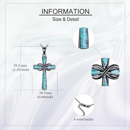 Infinity Cross Necklace S925 Sterling Silver Turquoise/Wooden/Opal/Abalone Cross Pendant Necklaces Christian Jewelry Gifts For Women - style: Black Turquoise