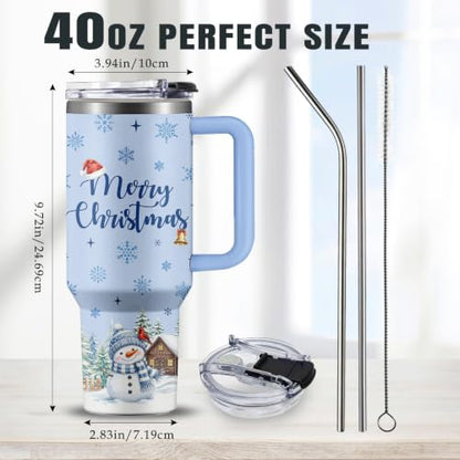 Christian Gifts for Women 40oz Tumbler - Insulated Travel Mug with Handle (Christmas Snowman, 40 Ounces) - color: Christmas Snowman