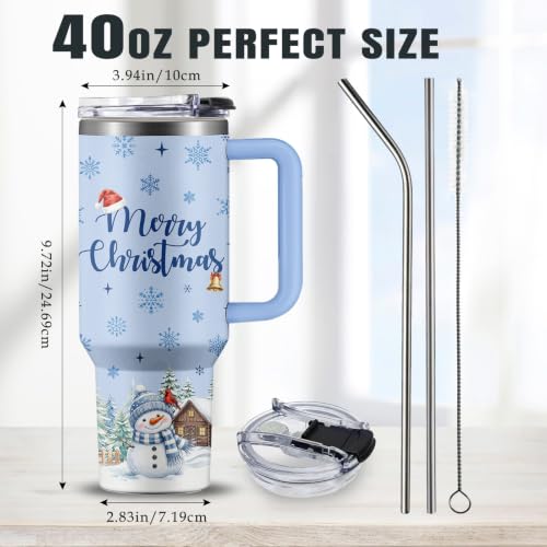 Christian Gifts for Women 40oz Tumbler - Insulated Travel Mug with Handle (Christmas Snowman, 40 Ounces) - color: Christmas Snowman