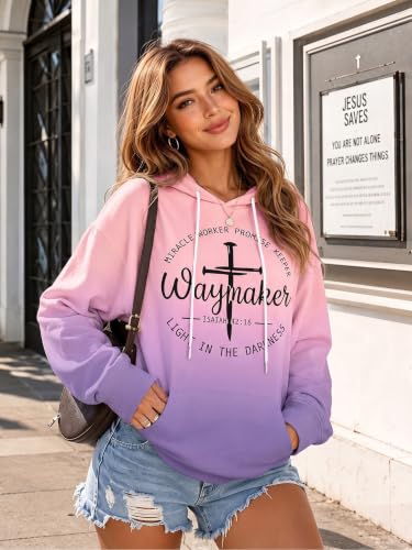 FASHGL Christian Hoodie for Women Religious Faith Sweatshirt Inspirational Pullover Tops Bible Verse Long Sleeve Tops - color: Pink2, size: Large
