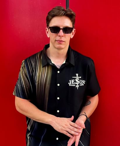 Men's Hawaiian Shirt, Faith and Skull Theme, Short Sleeve Vacation Shirt, Tropical Casual Beach - color: Faith-10, size: Large