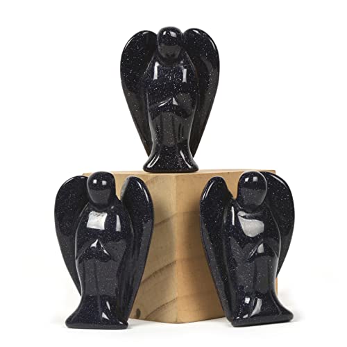 Justinstones Carved Synthetic Blue Goldstone Gemstone Peace Angel Pocket Guardian Angel Healing Statue 2 inch - color: Synthetic Blue Goldstone