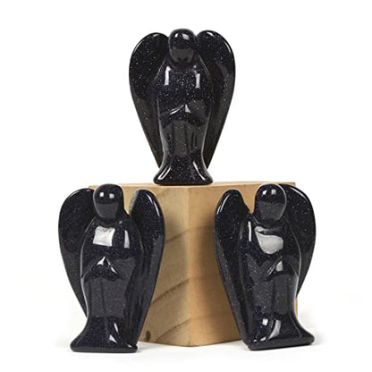 Justinstones Carved Synthetic Blue Goldstone Gemstone Peace Angel Pocket Guardian Angel Healing Statue 2 inch - color: Synthetic Blue Goldstone