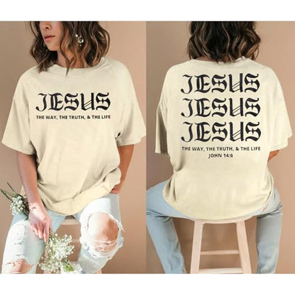 Christian Faith Shirts for Women Jesus Shirt YHWH Inspirational Bible Verse T-Shirt Religious Oversized Graphic Tee - color: Apricot, size: Medium