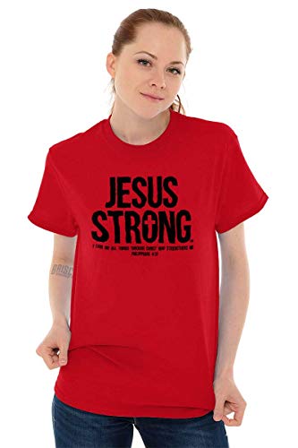 Jesus Strong Philippians 4:13 Bible Graphic T Shirt Men or Women - color: Red, size: Medium