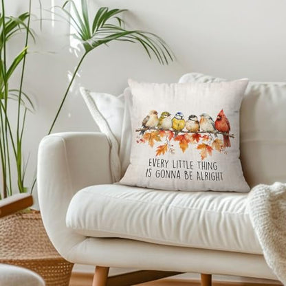 Inspirational Fall Autumn Maple Leaf Bird Throw Pillow Covers 18x18 - color: Bird
