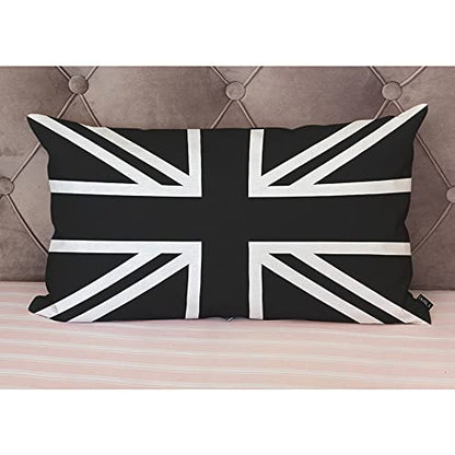 EKOBLA UK Flag Waist Lumbar Pillow Cases Union Jack Black and White United Kingdom National Banner Oblong Rectangle Throw Pillow Covers for Sofa Bed Couch Cotton Linen 12x20 Inches - color: Multi-bs22