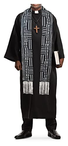 Dupsie's Kente African Print Church Clergy Pastor Choir Stole/Sash with Fringes - color: Black