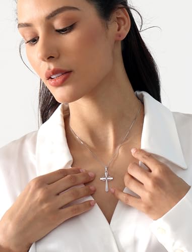 YL Cross Necklace 925 Sterling Silver Infinity Pendant Ankh Criss Jewelry for Women - color: A: 18k white gold