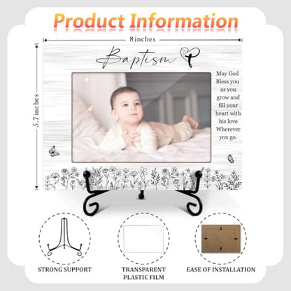 Baptism Picture Frame, Baby Blessings Christian Gifts from Godparents Friends Family, Wooden Photo Frame With Iron Stand, Tabletop Decor -32