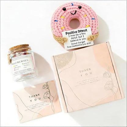 RainVibe Inspirational Bible Verse Jar with Crochet Donut Doll - 96 Prayer Cards for Mom, Women, Teens | Christian Home Decor & Spiritual Encouragement - style: Donut