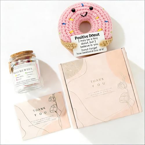 RainVibe Inspirational Bible Verse Jar with Crochet Donut Doll - 96 Prayer Cards for Mom, Women, Teens | Christian Home Decor & Spiritual Encouragement - style: Donut