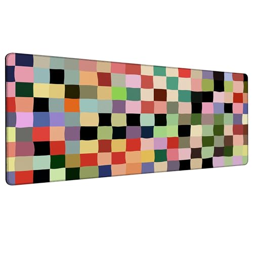 Large Gaming Mouse Pad Colored Squares Desk Mat,Non-Slip Rubber Base Stitched Edges,Extended Mousepad for PC,Laptop,Office,Home Decor(31.5 x 11.8 Inch) - color: Colored Squares, size: 31.5L x 11.8W inches
