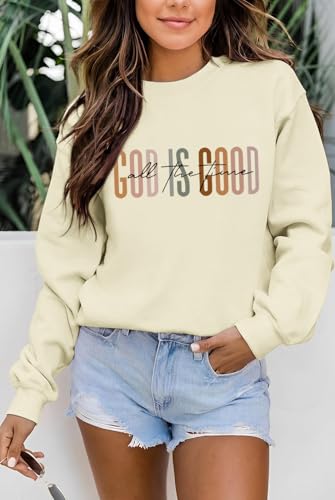 KIEKIECOO God is Good Sweatshirts for Women Christian Faith Sweatshirt Bible Verse Religious Long Sleeve Shirts Pullover - color: Apricot, size: Medium