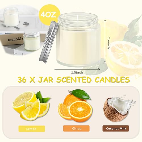 ACITHGL 36 Pcs 4oz Mini Mason Jar Candles Small Scented Candles Bulk Aromatherapy Ideal Souvenir Favors for Wedding Birthday Party (Lemon, Citrus, Coconut Milk, Silver) - color: Silver, style: Lemon, Citrus, Coconut Milk