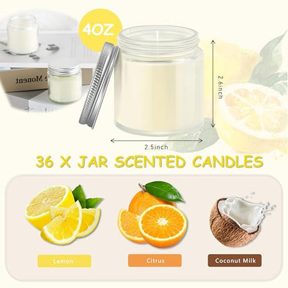 ACITHGL 36 Pcs 4oz Mini Mason Jar Candles Small Scented Candles Bulk Aromatherapy Ideal Souvenir Favors for Wedding Birthday Party (Lemon, Citrus, Coconut Milk, Silver) - color: Silver, style: Lemon, Citrus, Coconut Milk