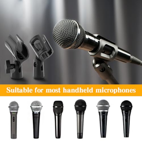 3 PCS Mic Clips for Stands Set, Universal Microphone Clip Holder, Adjustable Mic Holder for Stand with 2 pcs 5/8" Male to 3/8" Female Screw Adapter for Wired Wireless Microphones