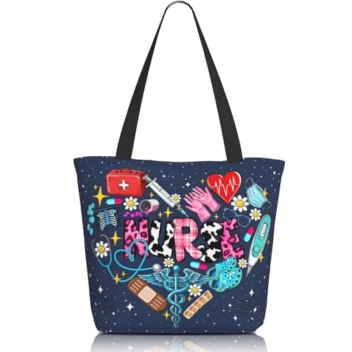 Tote Bag for Women，Everyday Carry Large Capacity Reusable Shopping Bag With Zipper For Groceries Work & Travel - color: Nursing Life