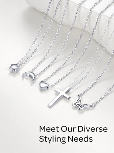 ChicSilver 925 Sterling Silver Cross/Heart/Butterfly/Star/Moon Necklace for Women, Hypoallergenic Dainty Small Silver Pendant Necklaces (with Gift Box) - style: 04.Star