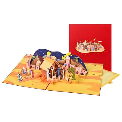 3D Pop Up Interesting Cards for men - Nativity of Jesus Greeting Card - color: Desert Town
