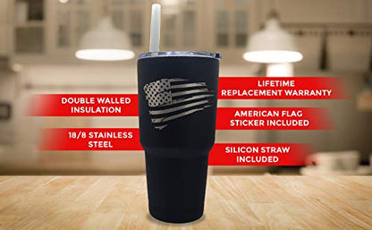 Faith Cross 30oz Patriotic Tumbler - American Flag Tumbler Travel Mug - Patriotic Coffee Travel Mug - Double Insulated 30oz Tumbler - Engraved in the USA - (Faith Cross)