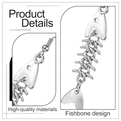 Yuanchu Fish Bone Grunge Earrings for Women, 2 Pair Zinc Alloy Long Cool Earrings Weird Jewelry Fishbone Dangle Earrings Fish Hook Punk Goth Earrings