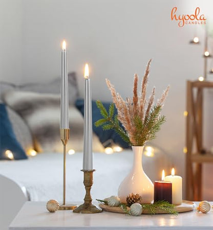 Hyoola Tall Taper Candles - 10 Inch Metallic Silver Unscented Dripless Taper Candles - 8 Hour Burn Time - 4 Pack - color: Metallic Silver, size: 10 Inch