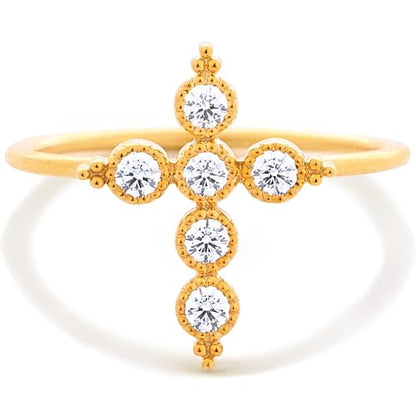 STORYJEWELLERY Cross Rings for Women, Purity Ring, Gold Plated Christian Rings for Women, Dainty Thin Ring, Religious Jewelry, Confirmation and Baptism Gifts