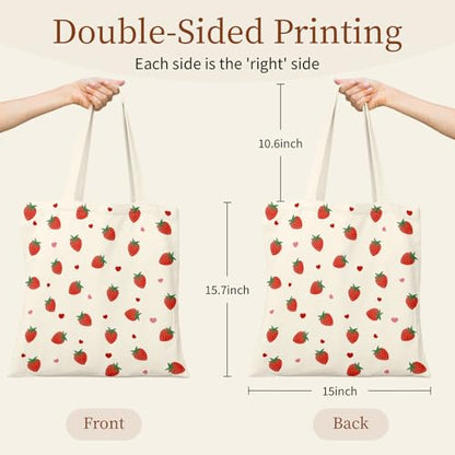 Canvas Tote Bag for Women with Zipper Cute - color: Strawberry