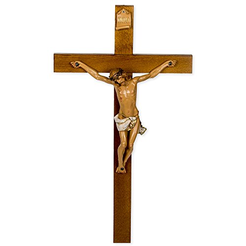Fontanini by Roman 22.5" Crucifix Wall Cross, Religious Wall Décor, Resin and Wood-Look Finish, Christian Home Accent, Large Statement Piece