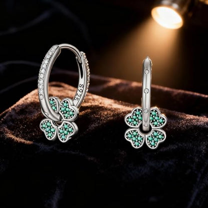 925 Sterling Silver Cute Animal Unique Huggie Hoop Earrings for Women - color: Four Leaf Clover