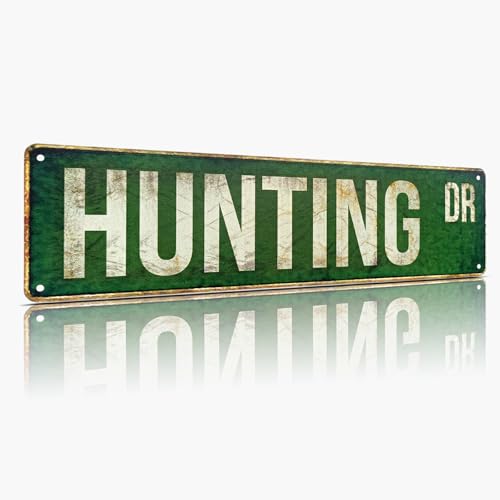 Hunting Dr Metal Street Sign, Vintage Aluminum Outdoor Wall Decor 15 x 4 Inch, Rustic Green Retro Road Sign for Man Cave Hunting Cabin Lodge Garage Den Gift for Hunter - color: Hunting Dr