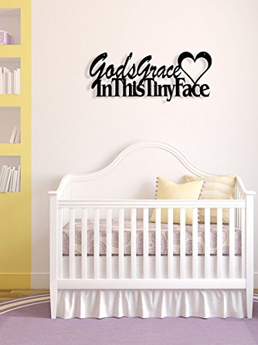 Inspirational Word Art, Christian Faith Biblical Verse Wall Sign, Hand-Made Wooden Decoration Plaque for Home, Office, Church – Real Wood – 17 x 7 inches (God's Grace In This Tiny Face) - color: Gods Grace In This Face