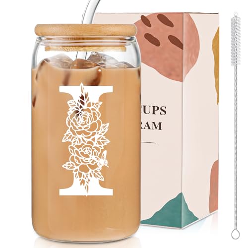Christmas Gifts for Women: Initial Glass Cup as Office Graduation Memorial Holiday Personalized Gifts - for Mom Grandma Wife Girlfriend Sister Daughter Friend Christmas Gifts - I Aesthetic Cup - color: I