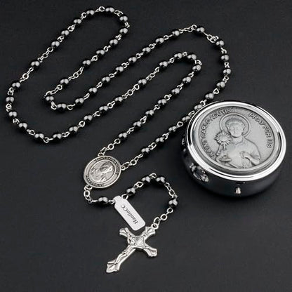HanlinCC Saint Carlo Acutis Catholic Rosary Necklace with Gift Box - color: Hematite