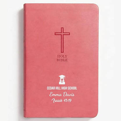 Personalized KJV Bible, Custom Name, School Name, Class of 2026 Design, King James Version, Red Letter, Value Thinline, Reading Plan, Graduation Gift, High School or Collage Graduate, Pink - color: Kjv Pink Value Thinline, size: King James Version