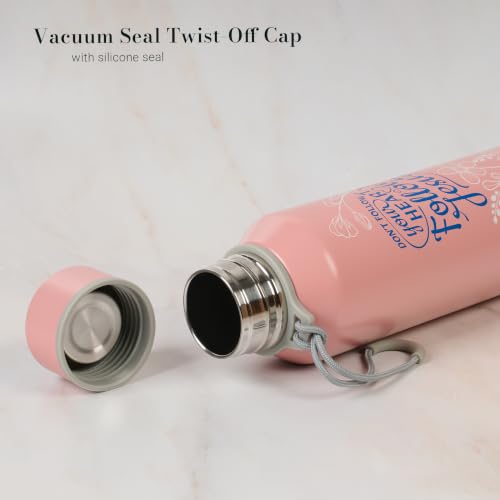 Christian Art Gifts Insulated Stainless Steel Follow Jesus Water Bottle for Women: Double-Wall Vacuum Sealed, Carry Loop, Leak-Proof Twist Cap, Pink Floral, 24 oz.