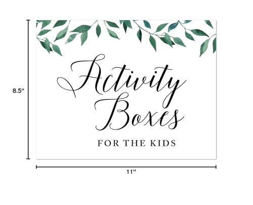Andaz Press Wedding Party Signs, Natural Greenery Green Leaves, 8.5x11-inch, Activity Boxes for the Kids, 1-Pack - color: Activities Boxes