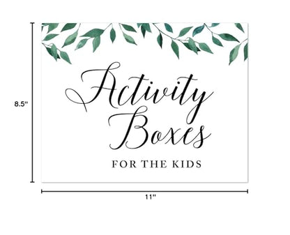 Andaz Press Wedding Party Signs, Natural Greenery Green Leaves, 8.5x11-inch, Activity Boxes for the Kids, 1-Pack - color: Activities Boxes
