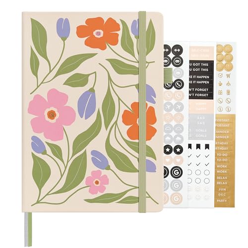 &And Per Se Dotted Journal Notebook, A5 Hardcover Aesthetic Dotted Notebook – 160 Pages 100gsm Thick Dot Grid Paper, 3 Sticker Sheets – Gift-Ready Journaling Kit for Women (Botanical Floral) - color: c.Botanical Floral, style: Dotted with Pattern