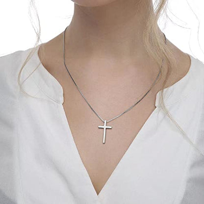 IEFSHINY Gifts for Men Boys - Stainless Steel Cross Pendant Chain Necklaces for Men, Mens 16-30 Inches Chain Gold Silver Black Cross Necklace Boys Jewelry Gifts - size: 16, style: Silver-cross pedant 0.7"*1.18"