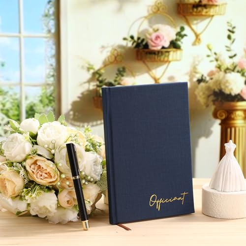 Engrowtic Wedding Officiant Book with Pen 5.25x8.25,Dark Blue,Classic - color: Dark Blue, style: Classic