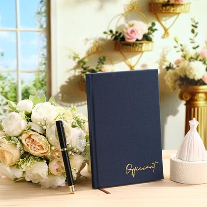 Engrowtic Wedding Officiant Book with Pen 5.25x8.25,Dark Blue,Classic - color: Dark Blue, style: Classic