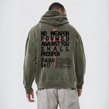 Christian Hoodies Men Jesus No Weapon Formed Against You Sweatshirts Faith God Oversized Acid Wash Graphic Pullover - color: Green, size: Small