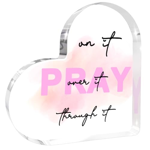 Pink Inspirational Decor Pray Over It Bible Verse Heart Shaped Acrylic Sign - color: Pray Over It