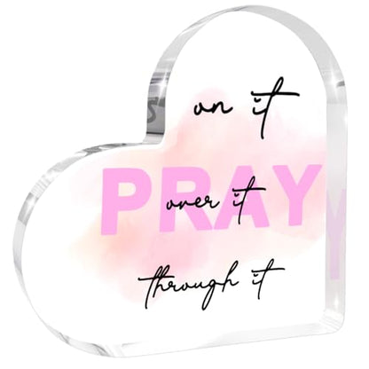 Pink Inspirational Decor Pray Over It Bible Verse Heart Shaped Acrylic Sign - color: Pray Over It