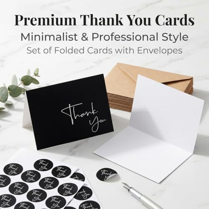 100 Pack Thank You Cards with Envelopes & Stickers - Thank You Notes - color: Black