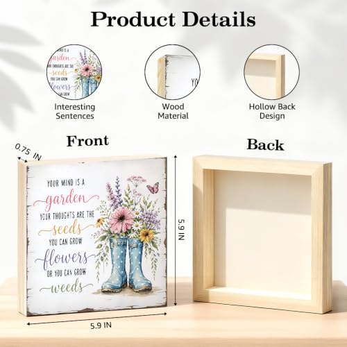 TOUNER Your Mind Is A Garden, Your Thoughts Are The Seeds Wooden Box Sign, Gardening Theme Wooden Box Decor for Home Office Living Room Desk Shelf, Inspirational Gifts for Friends Family Coworker - color: multicolored090