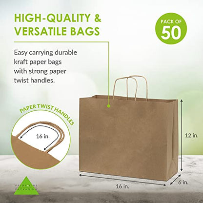Prime Line Packaging Boutique Shopping Bags, 16x6x12, Brown Bags, 50 Pcs - size: 16x6x12 Inch
