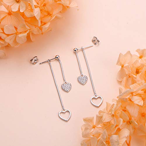 S925 Sterling Silver Heart Dangle Drop Earrings for Women Jewelry Gift - style: Front and Back Heart